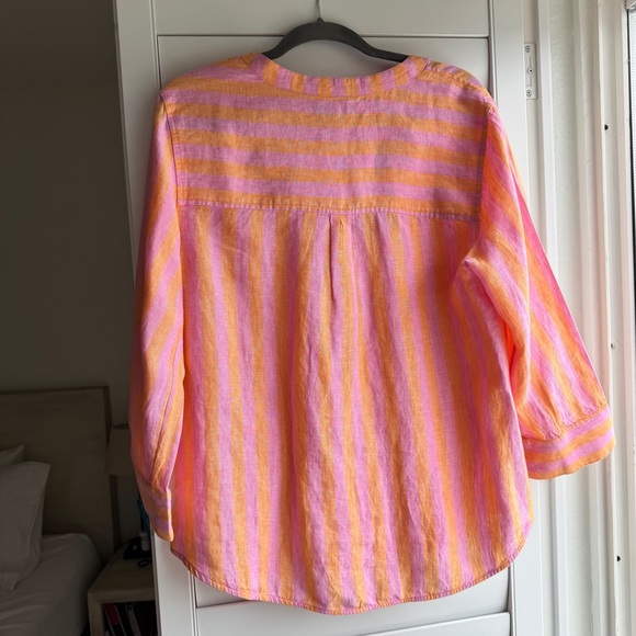 J. Crew Popover Linen Striped Top Relaxed Fit Pink Orange - Picture 9 of 10